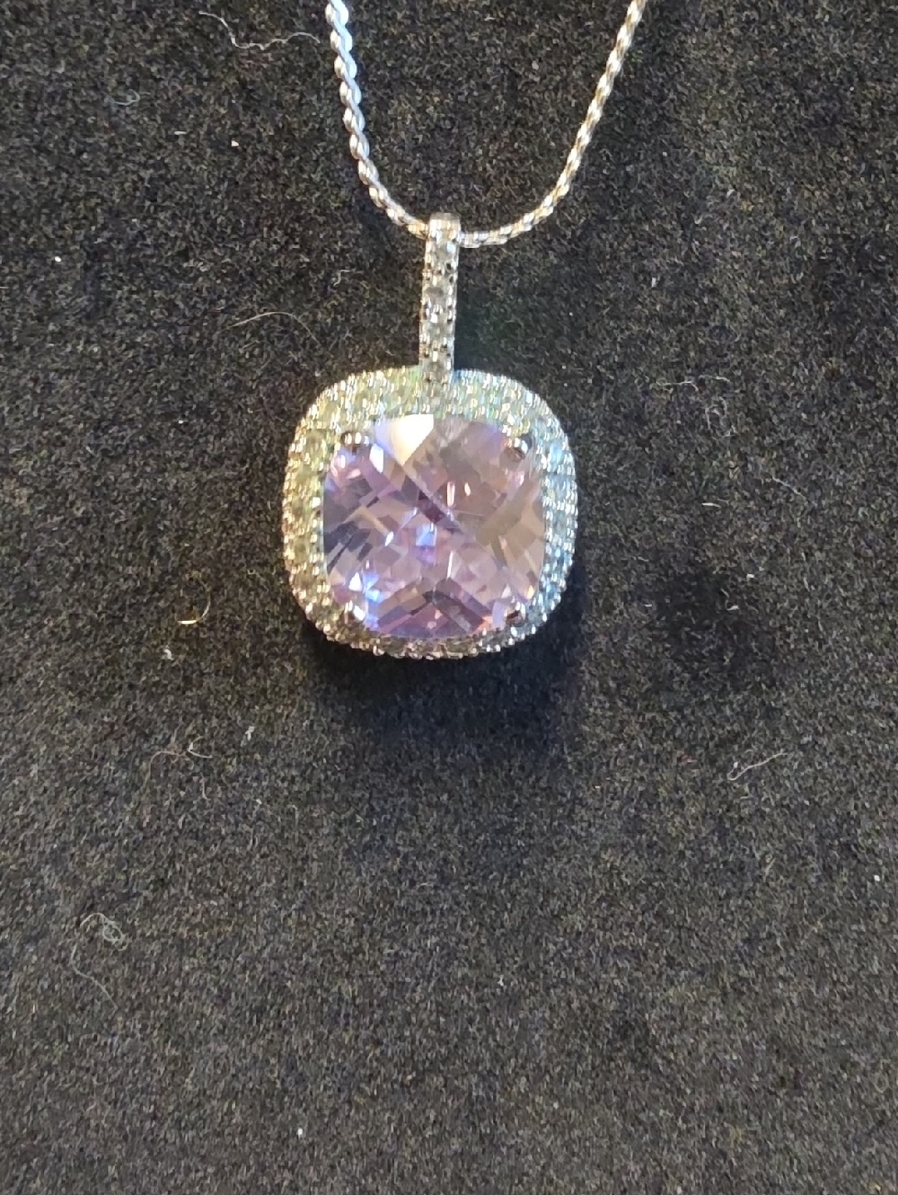 Pendant Necklace with Light Purple Cushion Gemstone